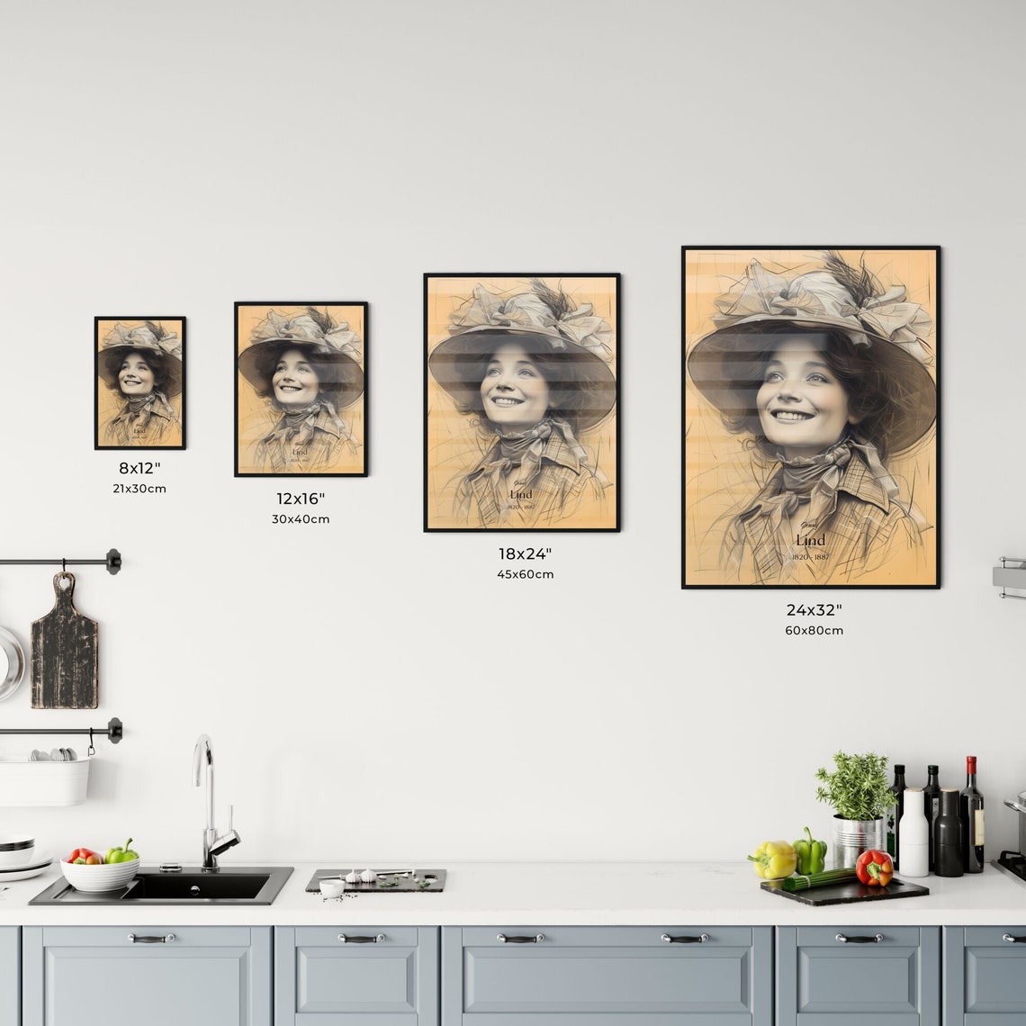 Jenny Lind 1820 to 1887 Singer Portrait Sketch Vintage Art Poster - Image 3