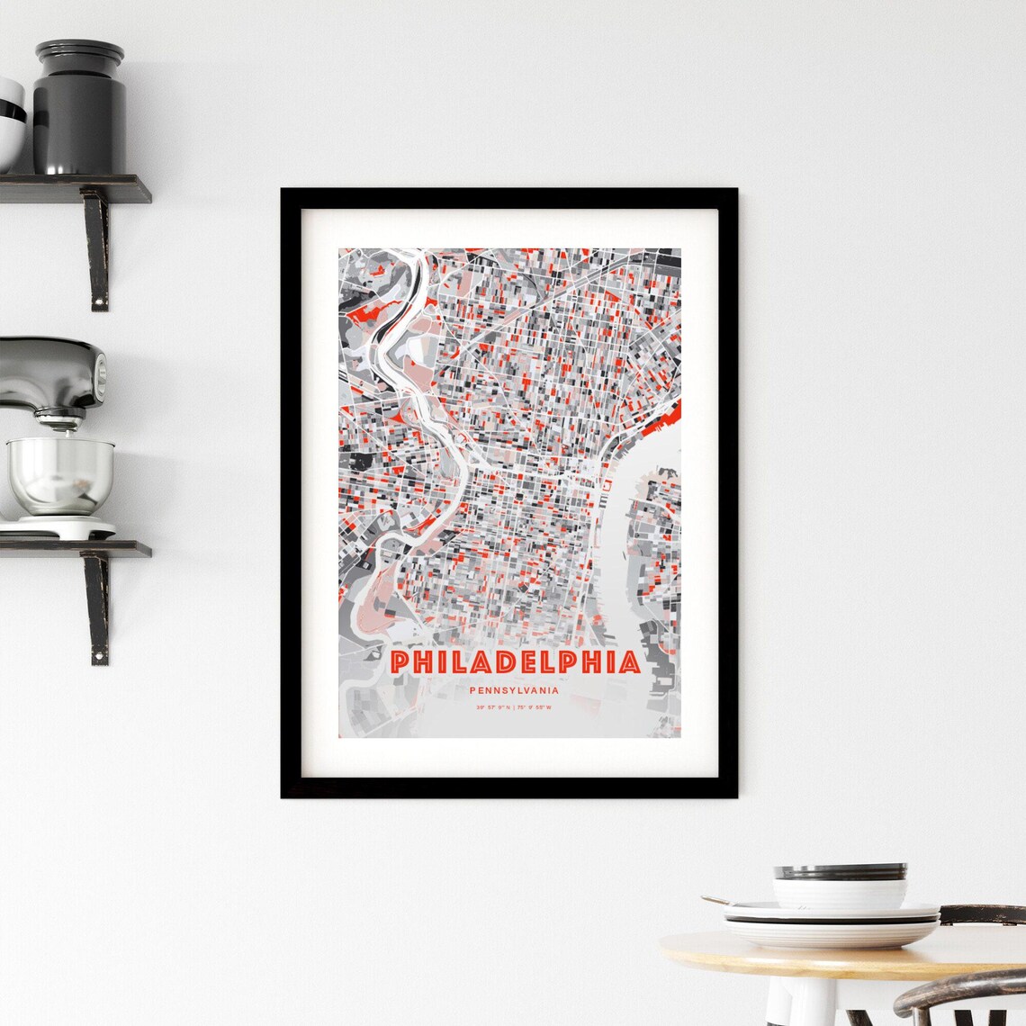 Philadelphia Pennsylvania Red and Grey Expressive City Map Art Poster - Image 2