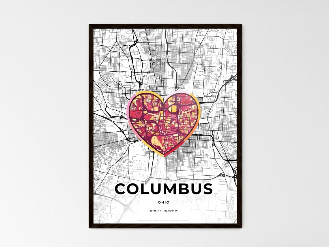Columbus Ohio Minimal City Map Colorful Heart Icon Art Poster