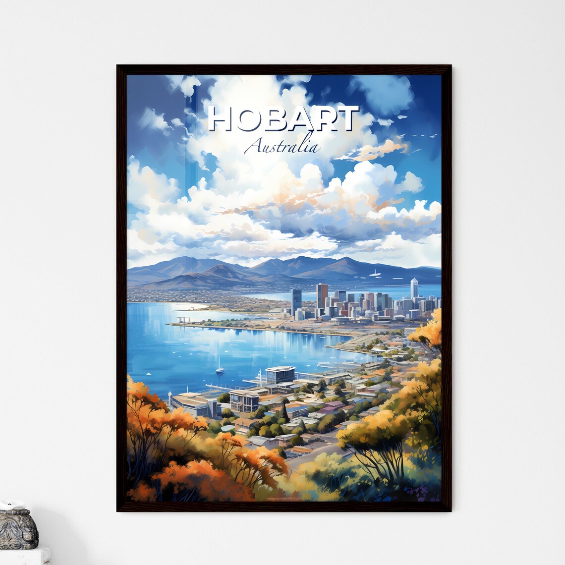 Hobart Australia Blue Harbor Waterfront Skyline Travel Art Poster