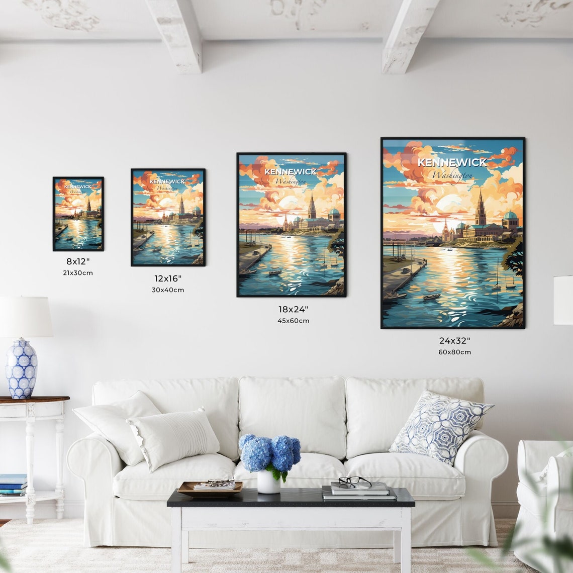 Kennewick Washington Waterfront Sunset Sailboat Travel Poster - Image 3