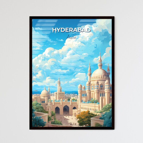 Hyderabad India Grand Domed Palace Courtyard Vintage Travel Poster