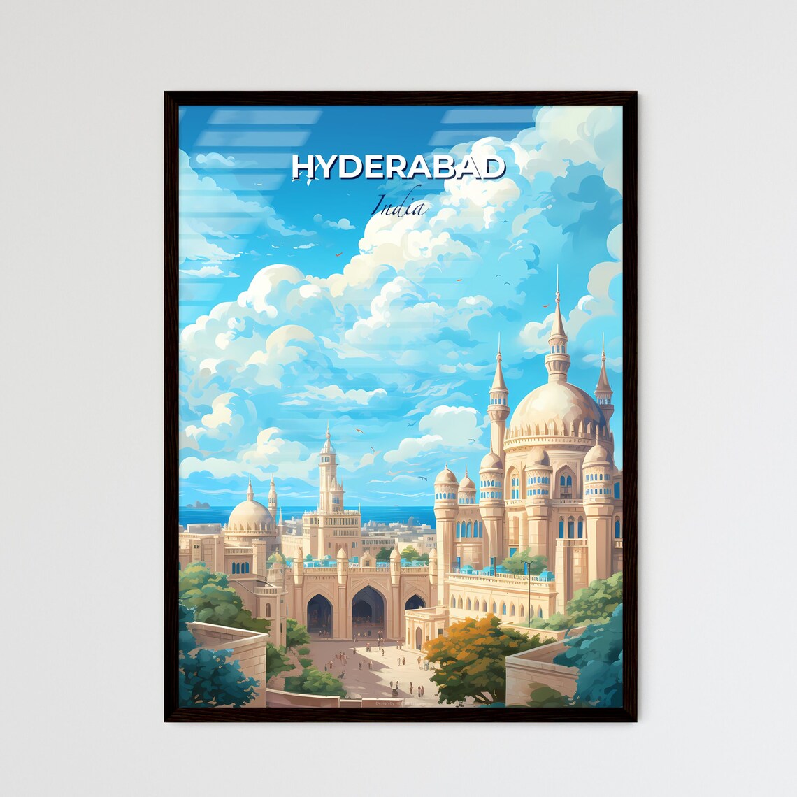 Hyderabad India Grand Domed Palace Courtyard Vintage Travel Poster