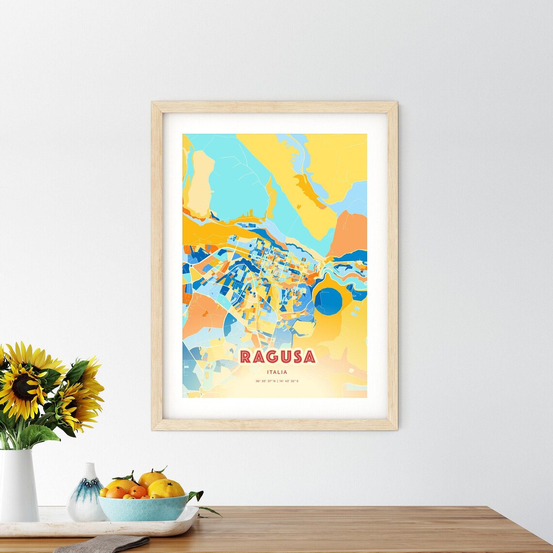 Ragusa Italy Colorful City Map Coordinates Mediterranean Poster - Image 2