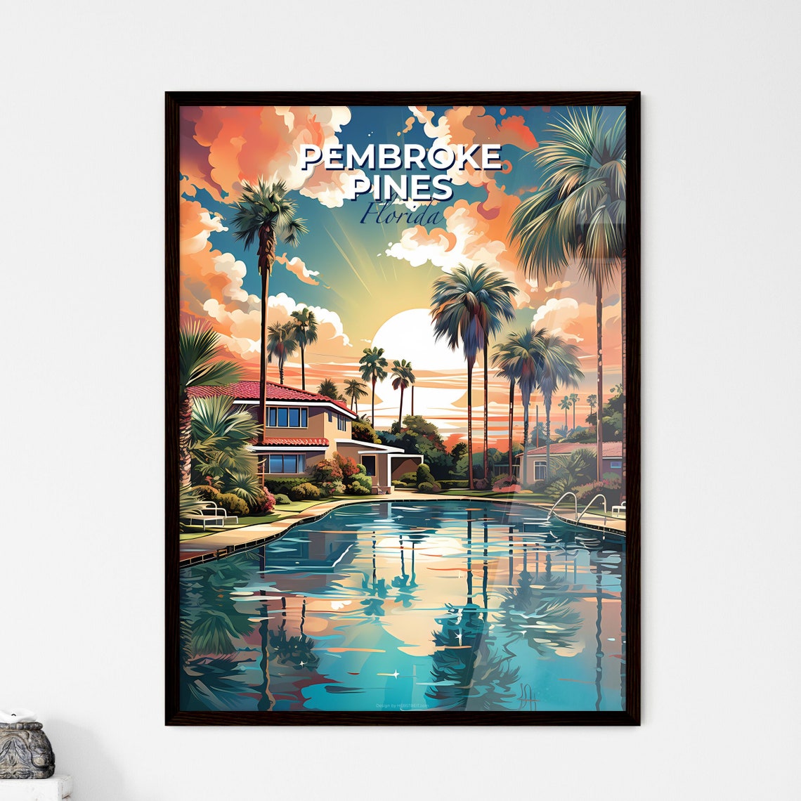 Pembroke Pines Florida Pool Palm Trees Sunset Home Travel Poster