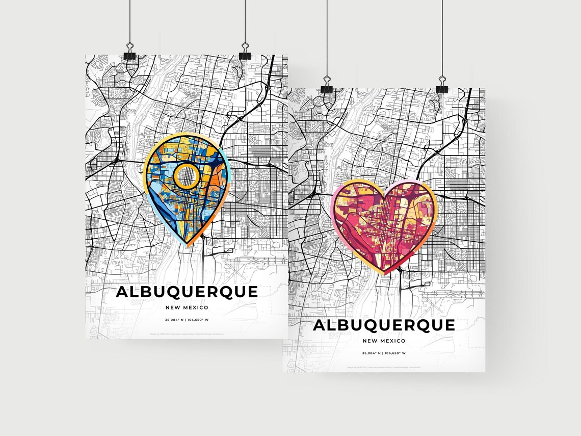 Albuquerque New Mexico Minimal City Map Colorful Heart Icon Art Poster - Image 2