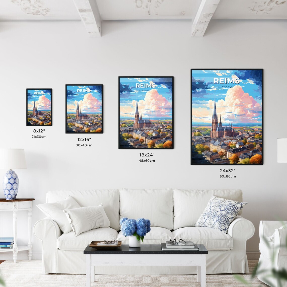 Reims France Gothic Cathedral above the Autumn Rooftops Poster - Image 3