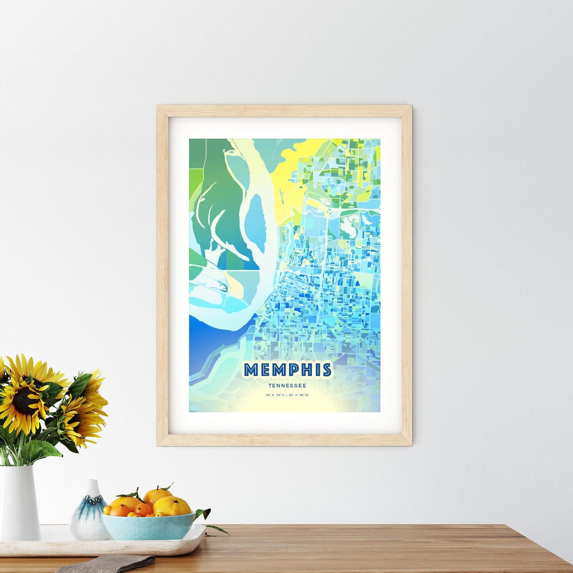 Memphis Tennessee Bluish Gradient City Map Art Poster Customizable - Image 2