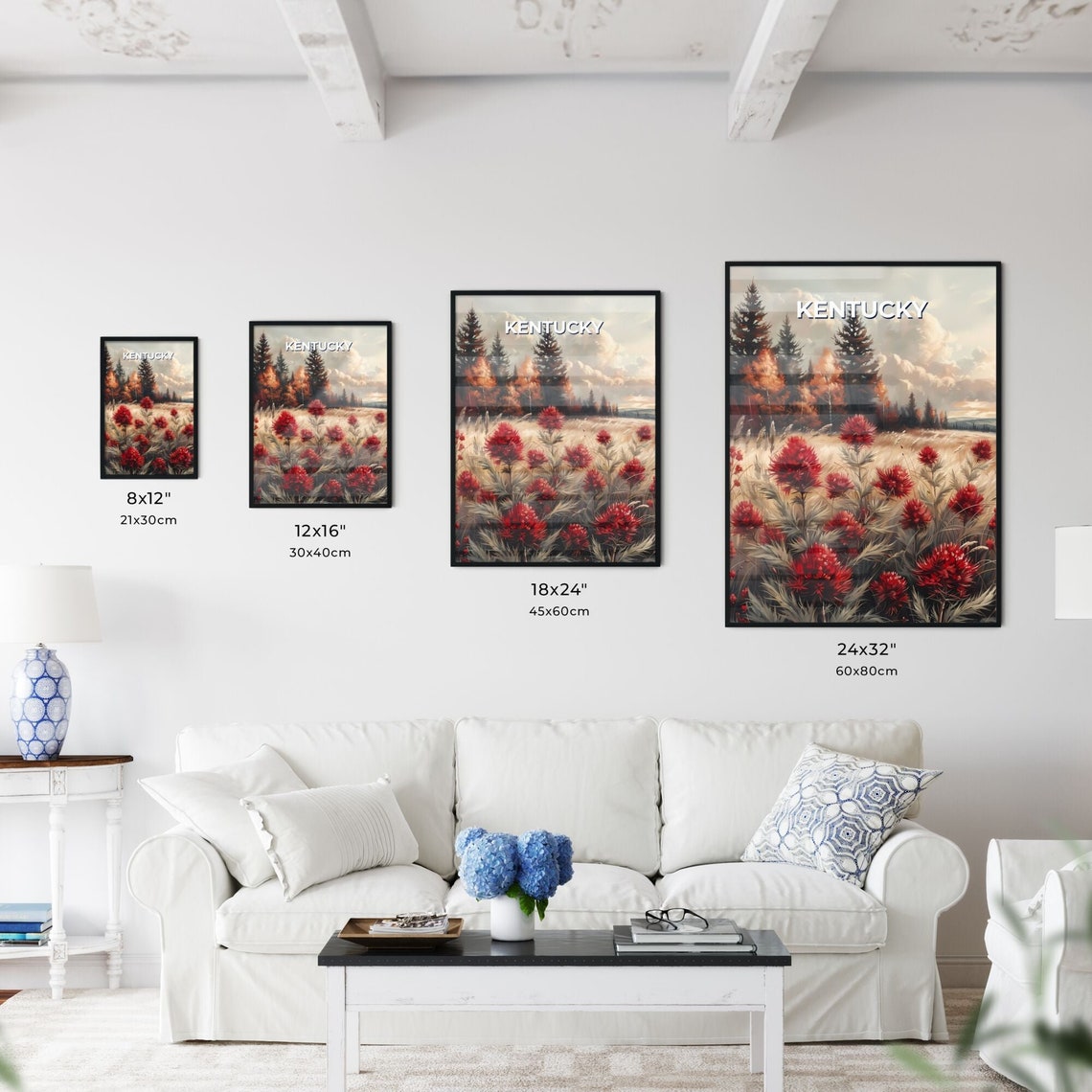 Kentucky Red Poppies Field Forest Landscape Painting Art Poster - Image 3
