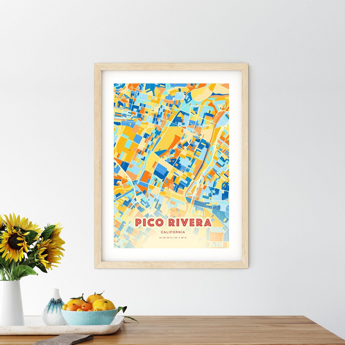 Pico Rivera California Modern Colorful City Street Map Art Poster - Image 2