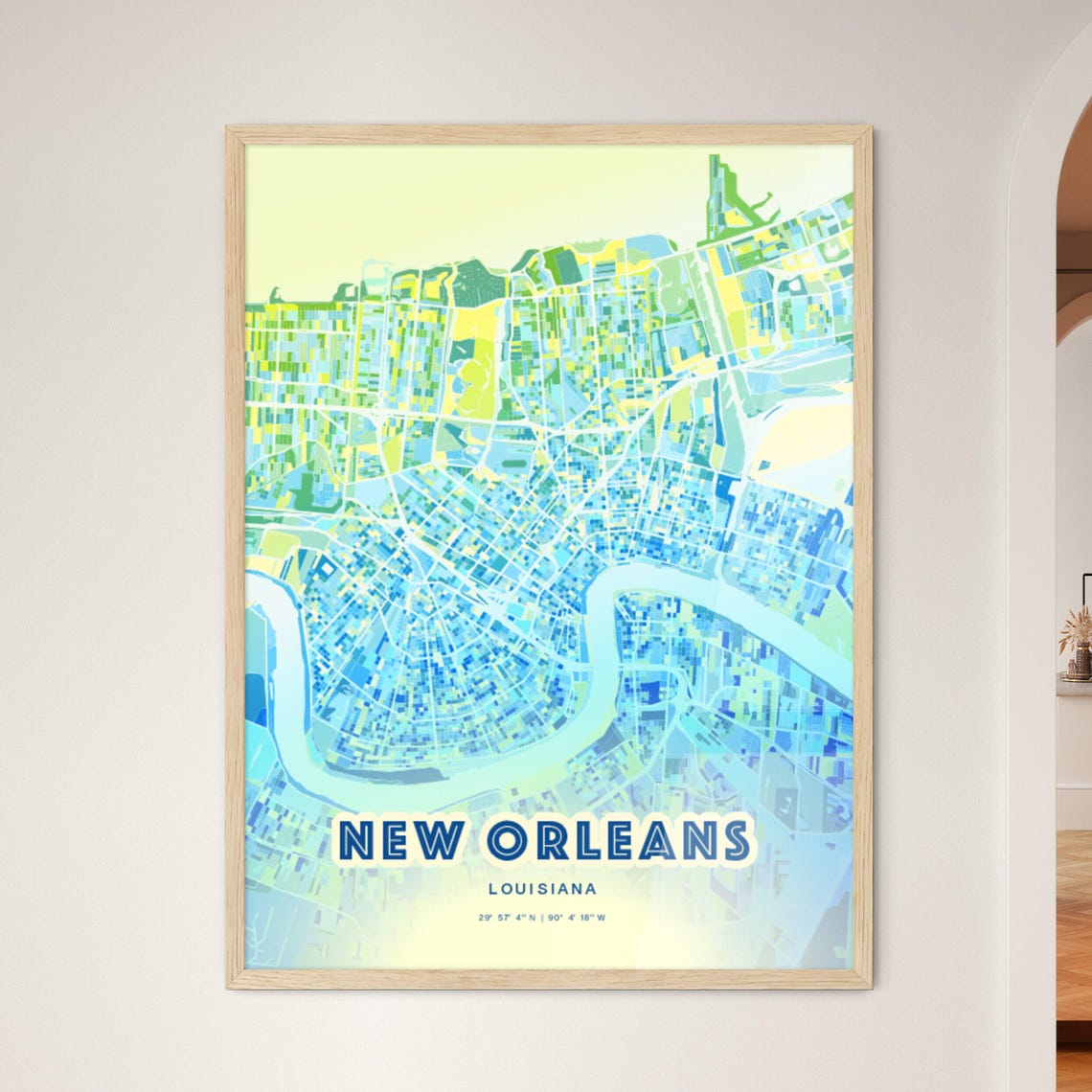New Orleans Louisiana Bluish Gradient City Map Art Poster Customizable
