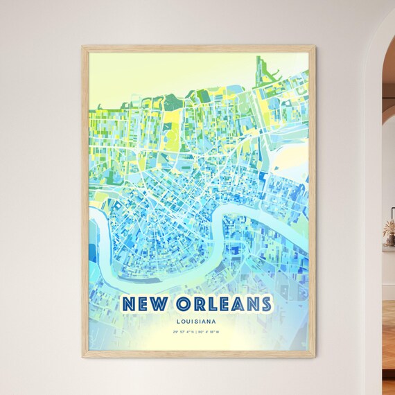 New Orleans Louisiana Bluish Gradient City Map Art Poster Customizable