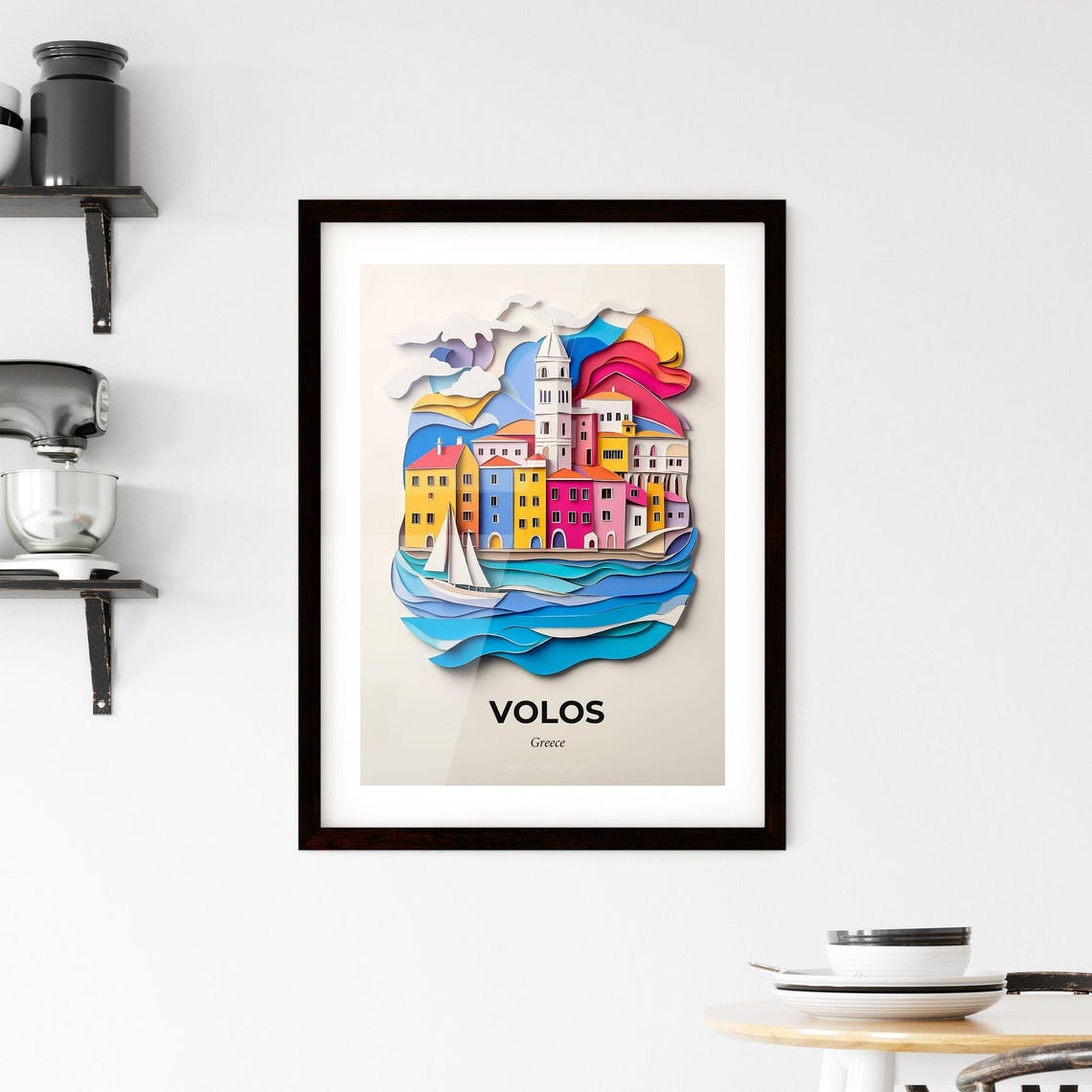 Volos Greece Vibrant Paper Cut Harbor Cityscape Decor Poster - Image 2