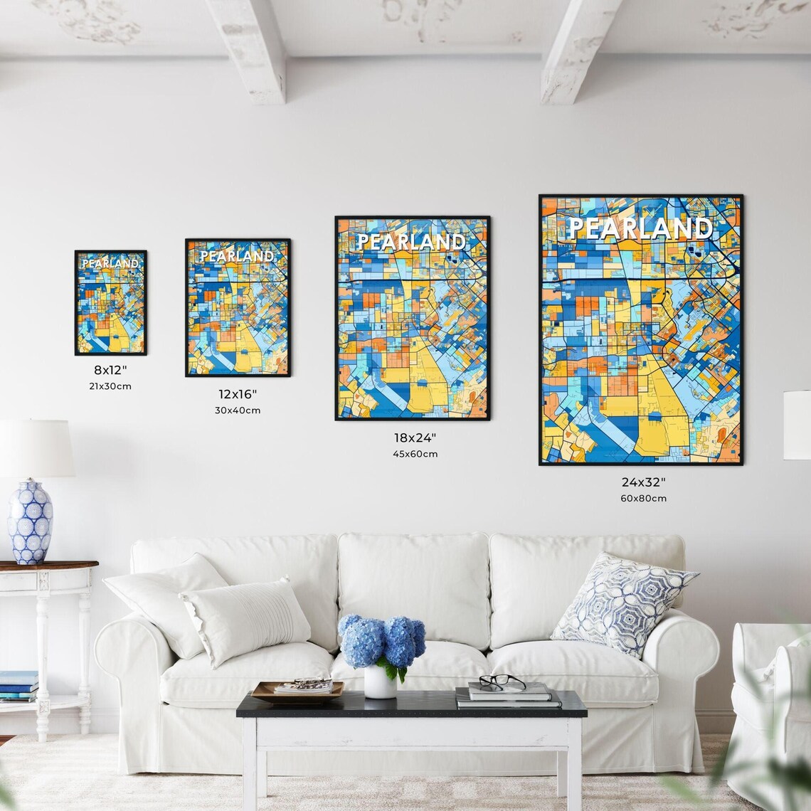Vibrant Colorful City Map Art of Pearland Texas Poster for Home - Image 3