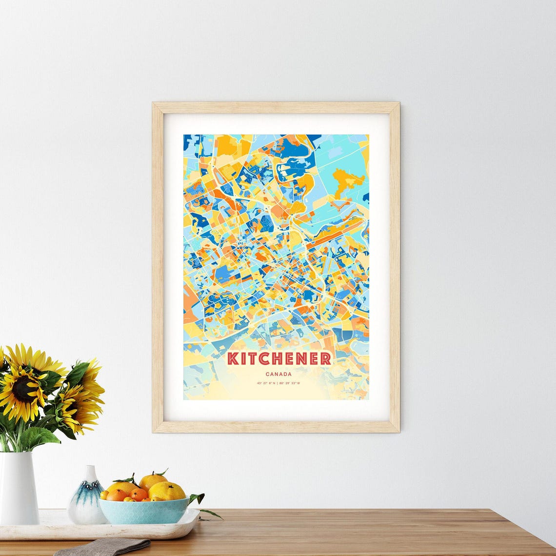 Kitchener Canada Modern Colorful City Map Art Coordinates Poster - Image 2