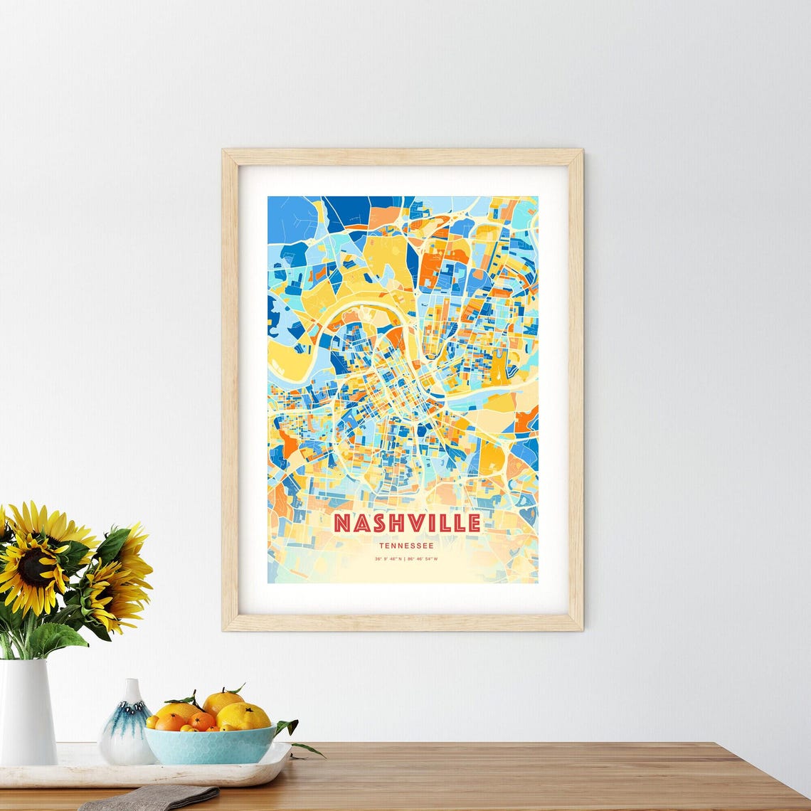 Nashville Tennessee Colorful City Map Art Coordinates Poster - Image 2