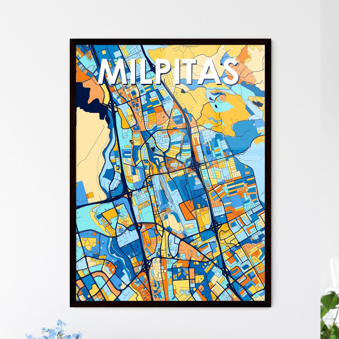 Milpitas California Bright Mosaic City Street Map Artwork Poster
