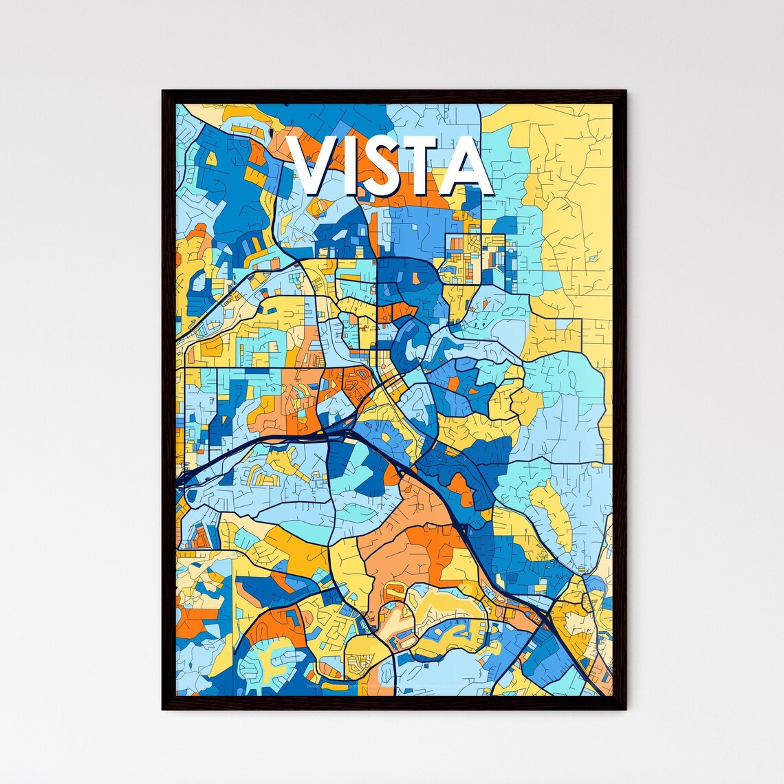 Colorful City Map Art Poster of Vista California for Home Decor