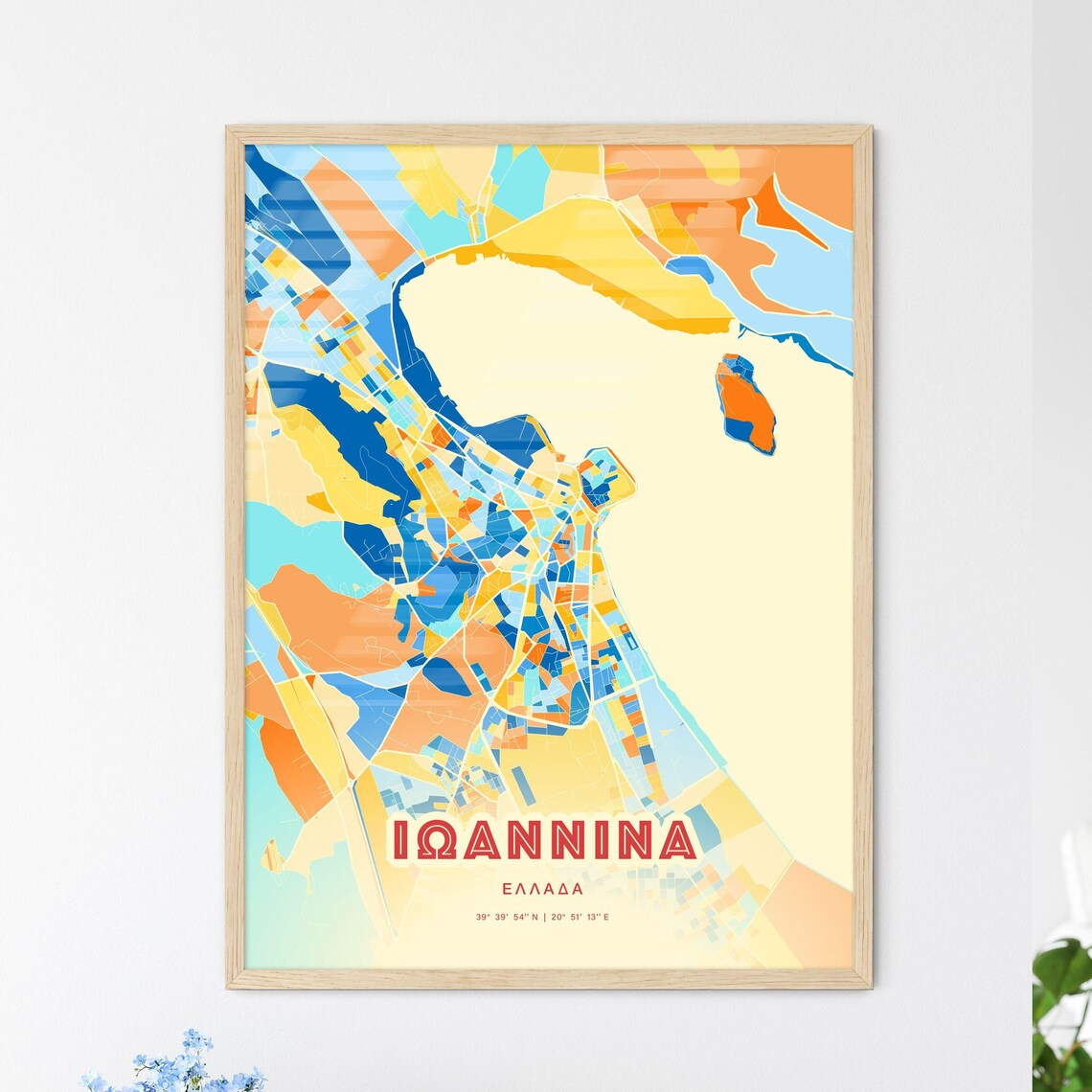 Ioannina Greece Blue Orange Lakeside Old City Map Art Poster