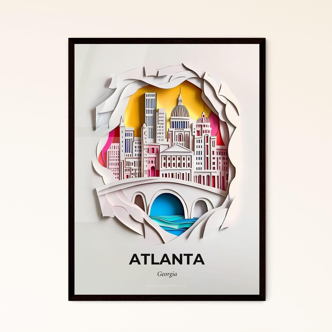 Atlanta Georgia Sunset 3D Paper Cut Skyline Bridge Art Poster