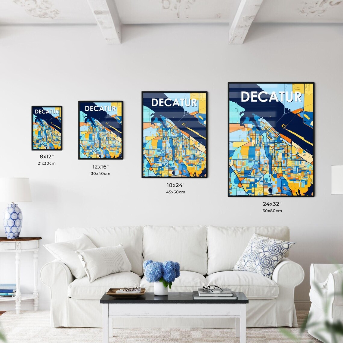 Decatur Alabama Vibrant Stylized Blue and Orange City Map Poster - Image 3