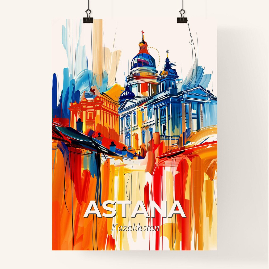 Astana Kazakhstan Vibrant Watercolor Modern Skyline Art Poster - Image 4