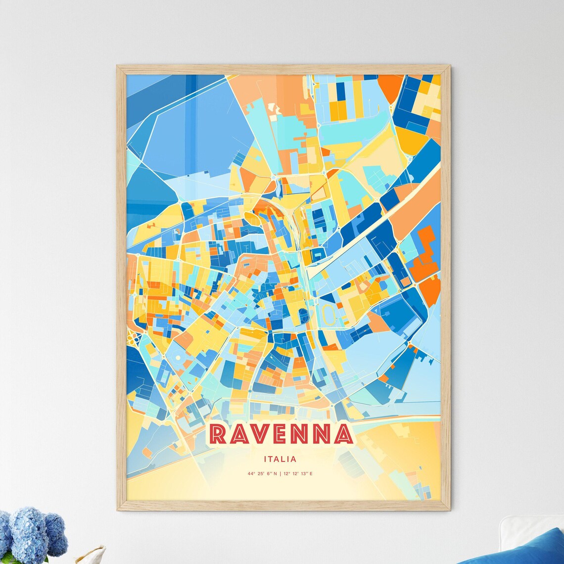 Ravenna Italy Blue Orange Historic Mosaic City Map Art Poster