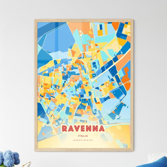 Ravenna Italy Blue Orange Historic Mosaic City Map Art Poster