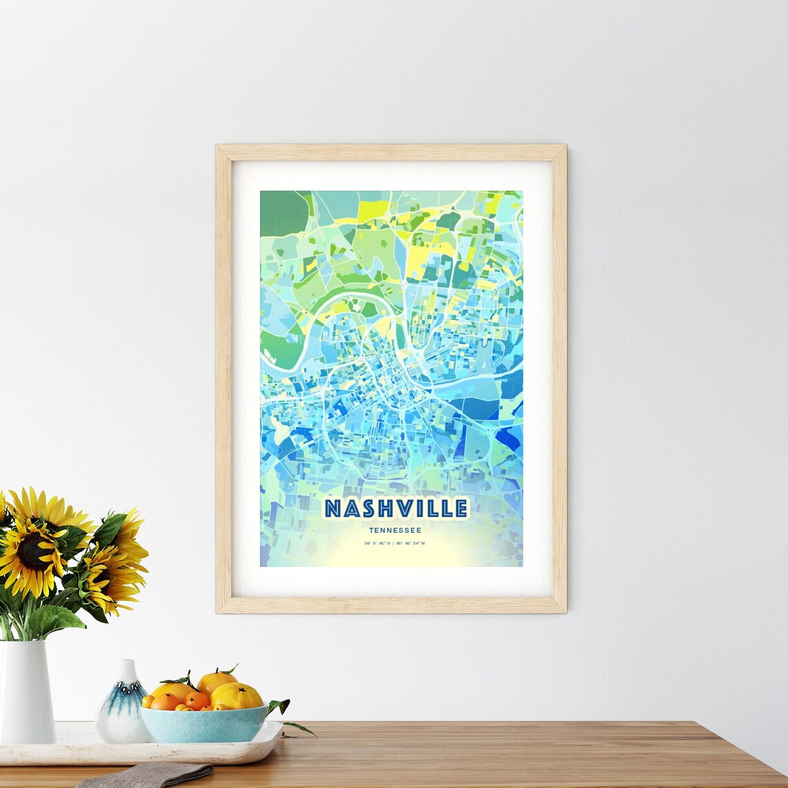 Nashville Tennessee Bluish Gradient City Map Art Poster Customizable - Image 2
