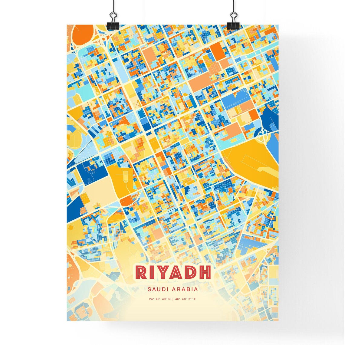 Riyadh Saudi Arabia Blue Orange Abstract City Map Fine Art Poster - Image 3