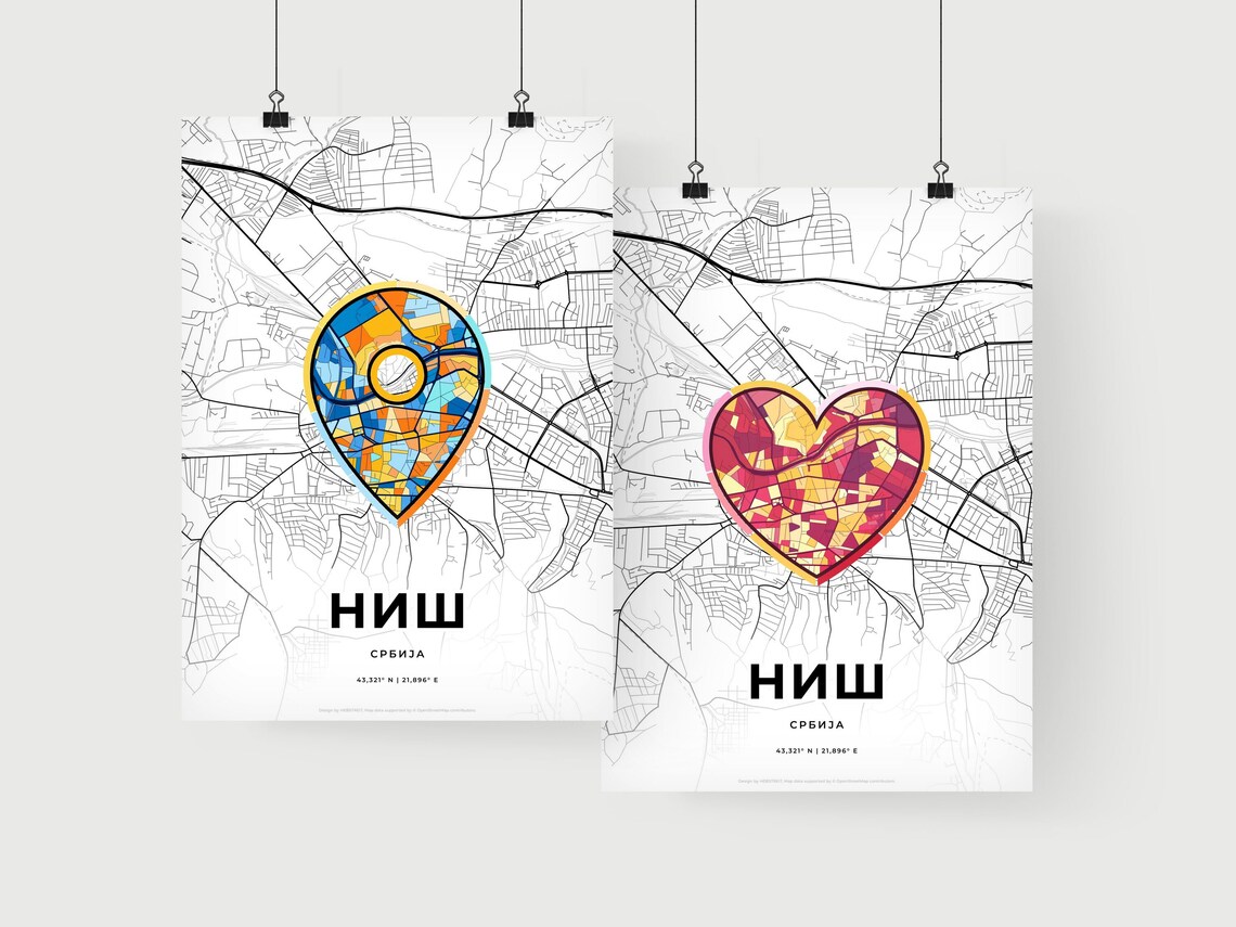 Nis Serbia Heart Map Line Art Poster Hometown Love Gift Decor - Image 2