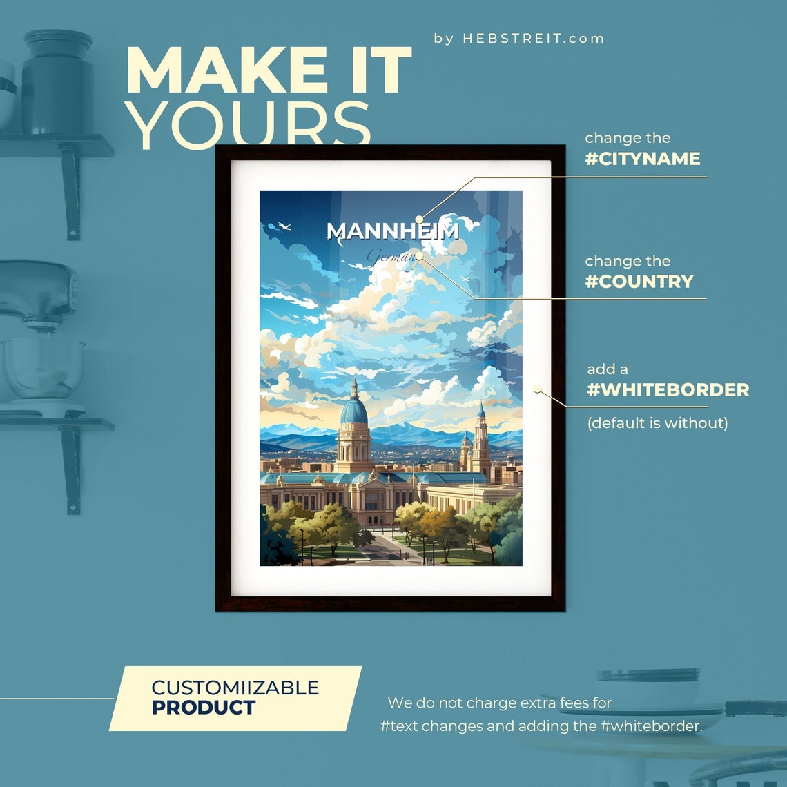 Mannheim Germany Blue Sky Domed Building City Travel View Poster - Image 2