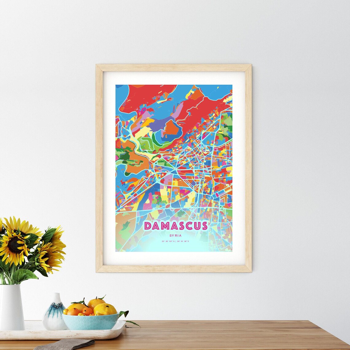Damascus Syria Rainbow City Map Poster Vibrant Colorful Street Grid Art - Image 2