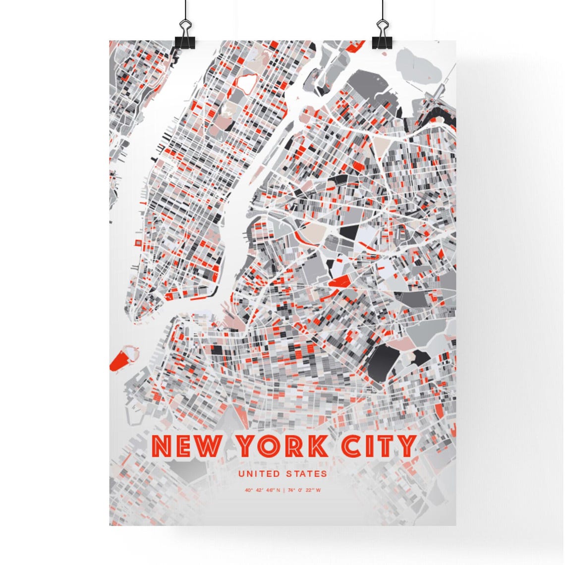 New York City Expressive Modern Red City Street Map Artwork Poster - Image 3