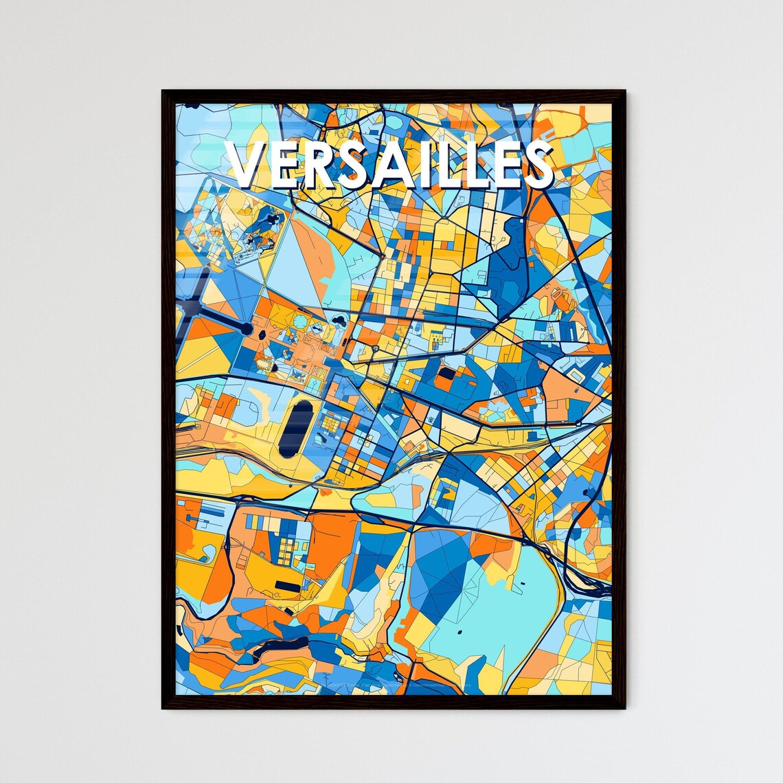 Versailles France Colorful Blue Orange City Map Mosaic Poster