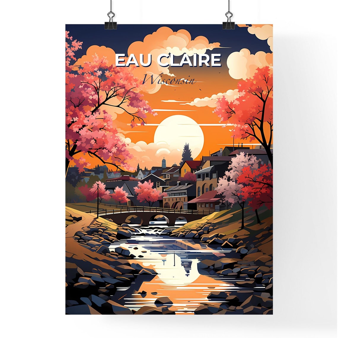 Vivid Eau Claire Wisconsin Sunset River Bridge Blossom Poster - Image 4