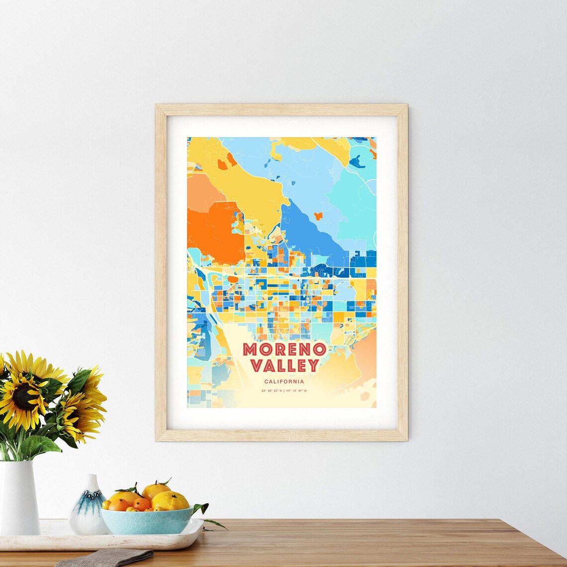 Moreno Valley California Colorful City Street Map Coordinates Poster - Image 2