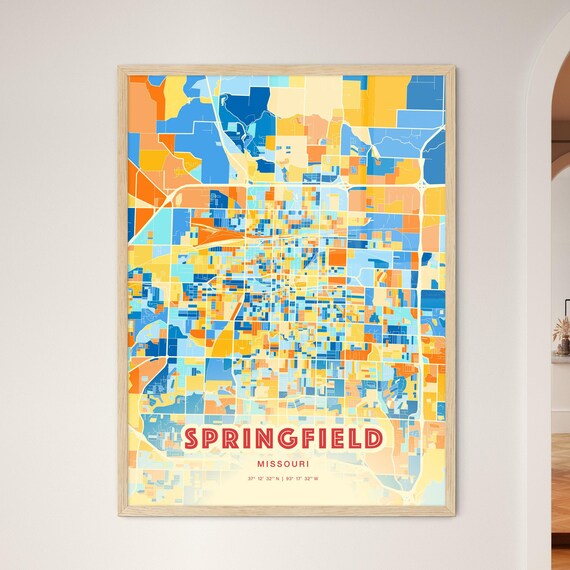 Springfield Missouri Colorful Blue Orange City Map Art Poster