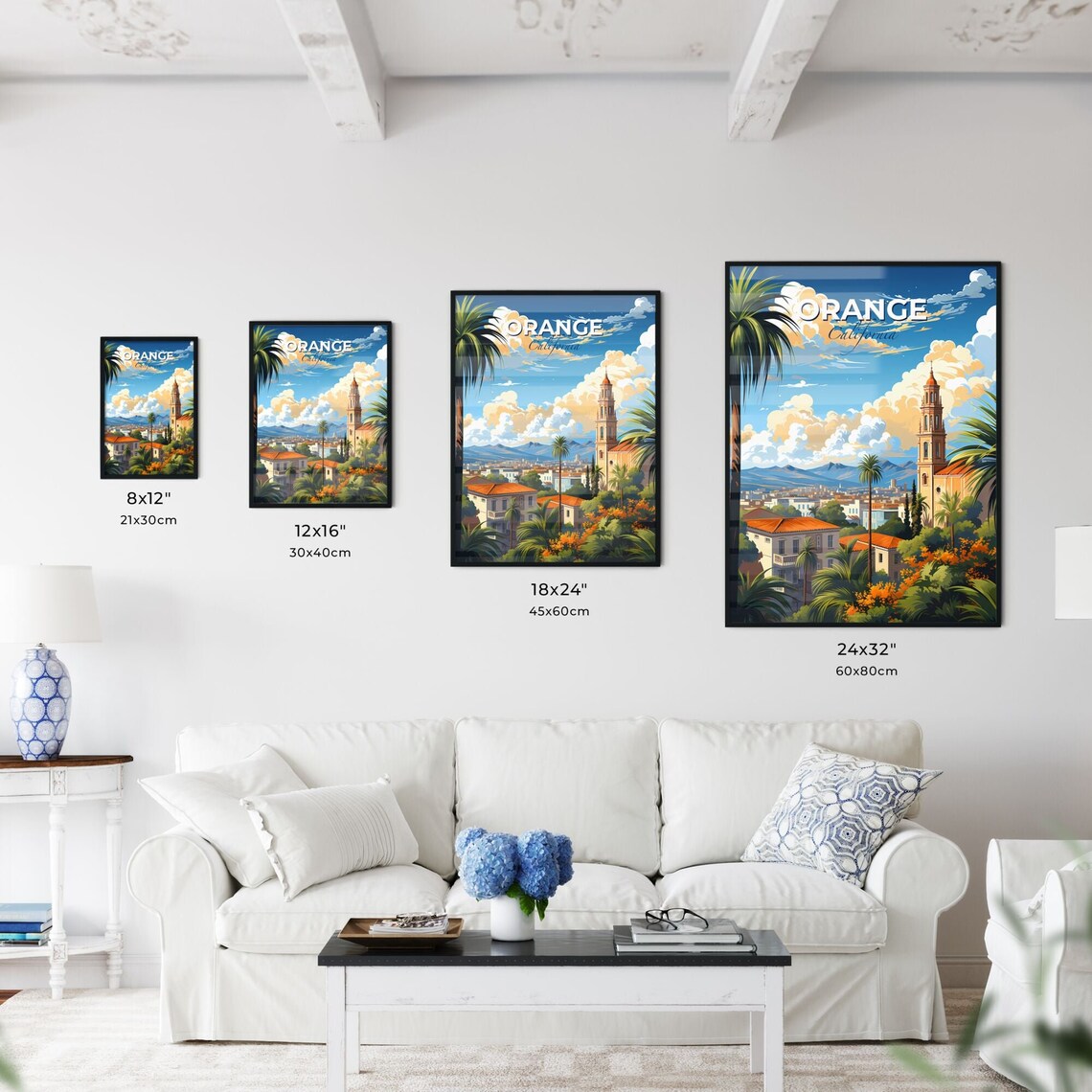 Orange California Mission Bell Tower Palms City Mountain Poster - Image 3