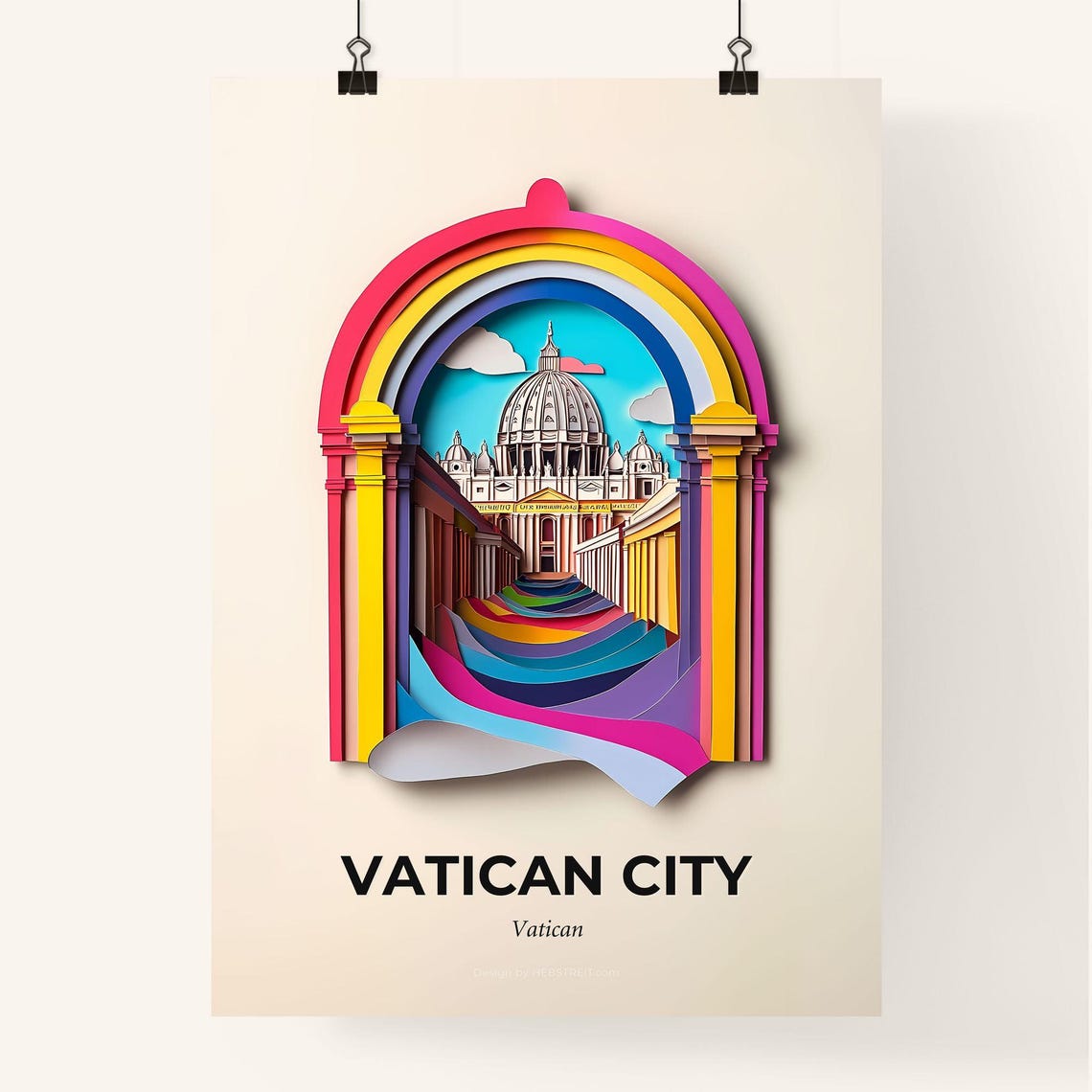 Vatican City St Peters Basilica Rainbow Arch Paper Cut Poster - Image 4