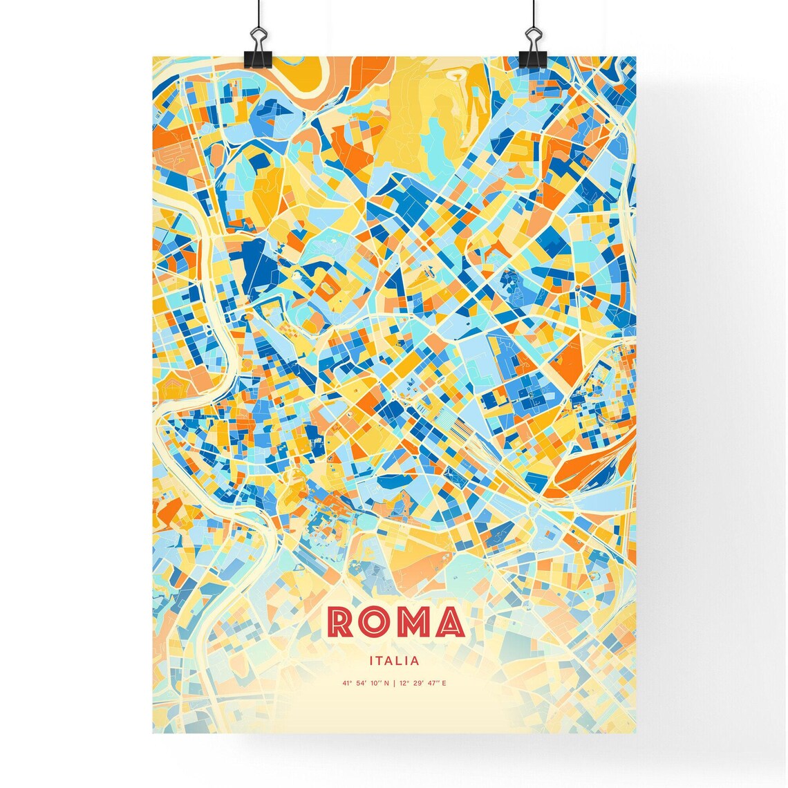 Roma Italia City Map Blue Orange Street Art Map Poster Rome Italy - Image 3