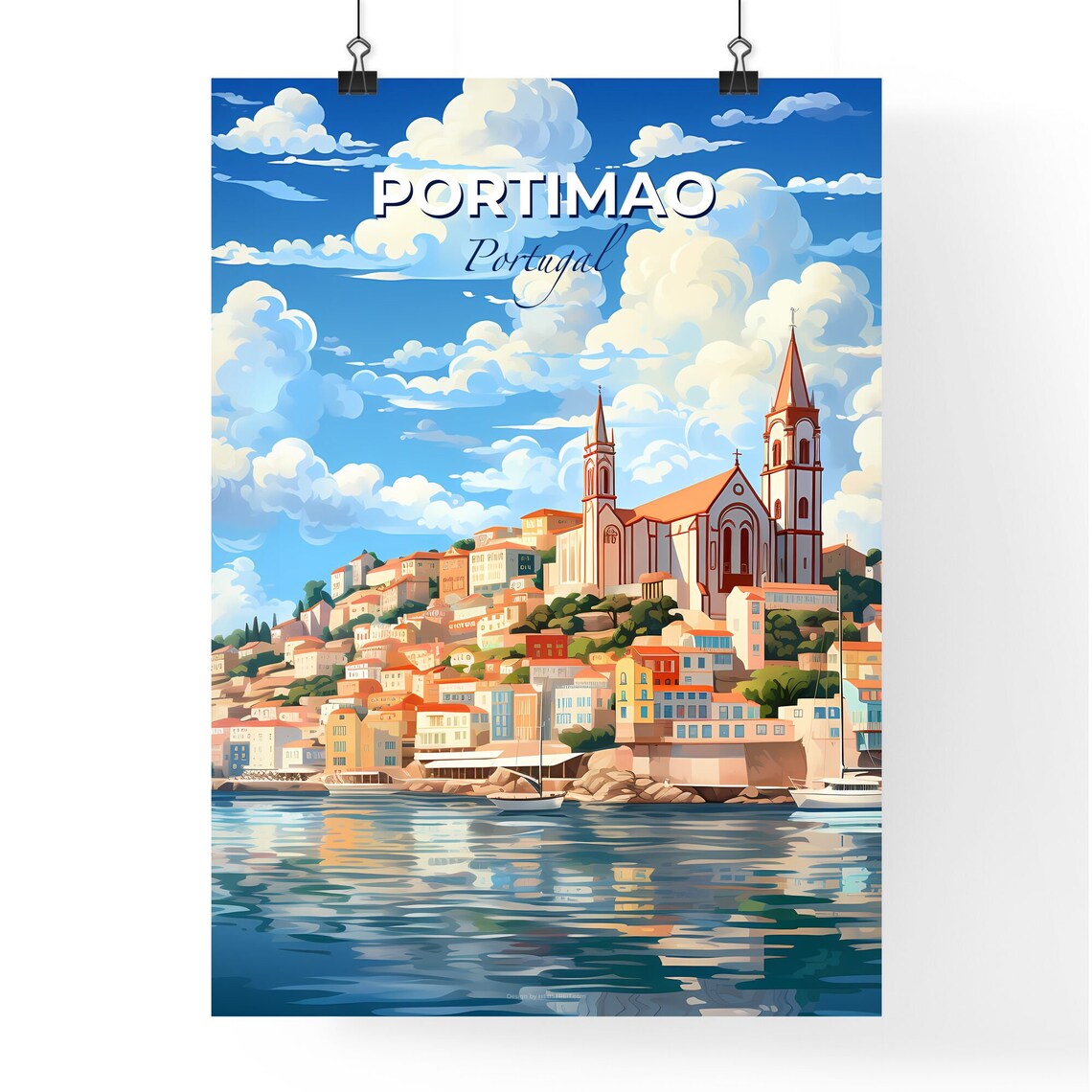 Portimao Portugal Coastal Harbor Town Church Towers Travel Poster - Image 4