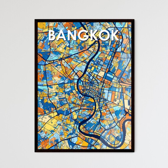 Bangkok Thailand Blue Orange City Map Poster Bold Modern Street Grid Art