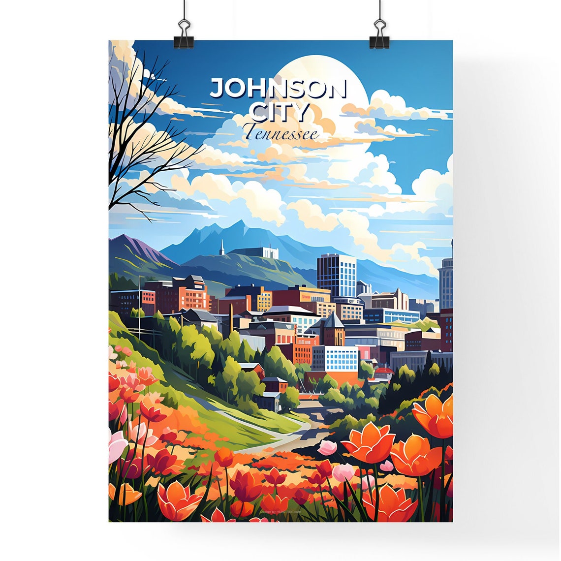 Johnson City Tennessee Spring Flower Field City Skyline Poster - Image 4