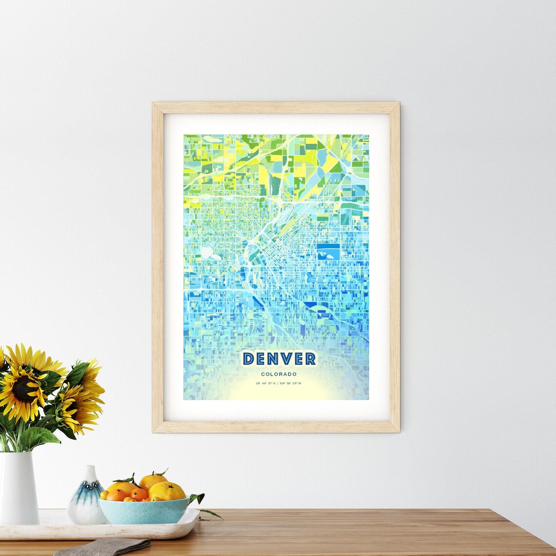 Denver Colorado Bluish Watercolor Modern Decorative City Map Art Poster - Image 2