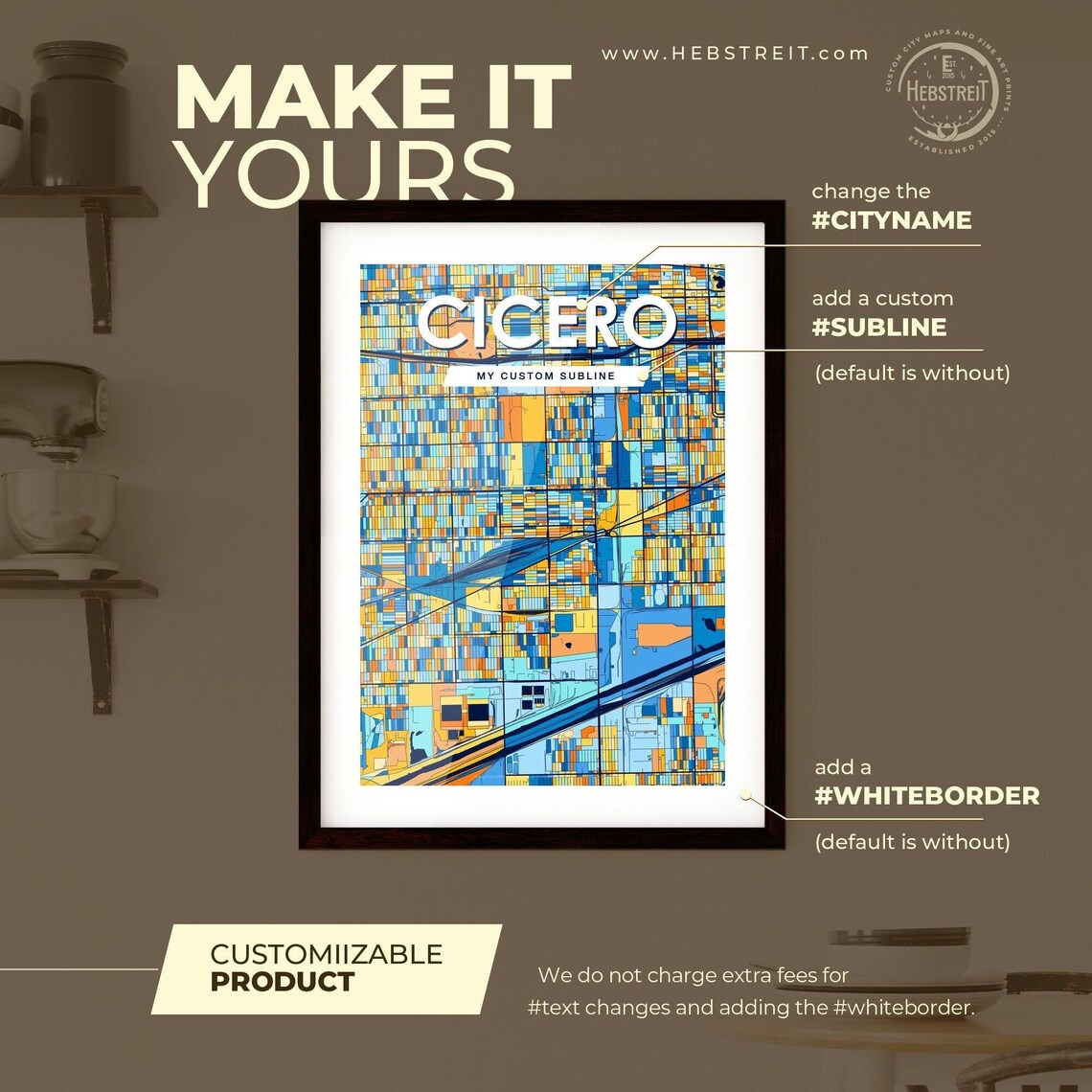 Cicero Illinois Vibrant Colorful Geometric Street Grid City Map Art Poster - Image 2