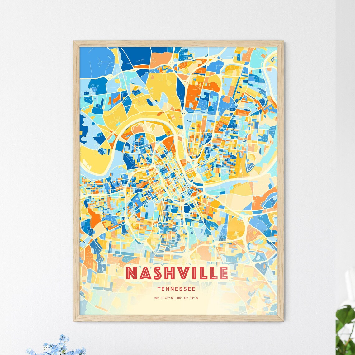 Nashville Tennessee Colorful City Map Art Coordinates Poster