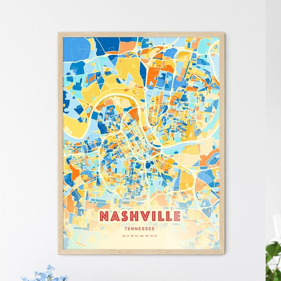 Nashville Tennessee Colorful City Map Art Coordinates Poster