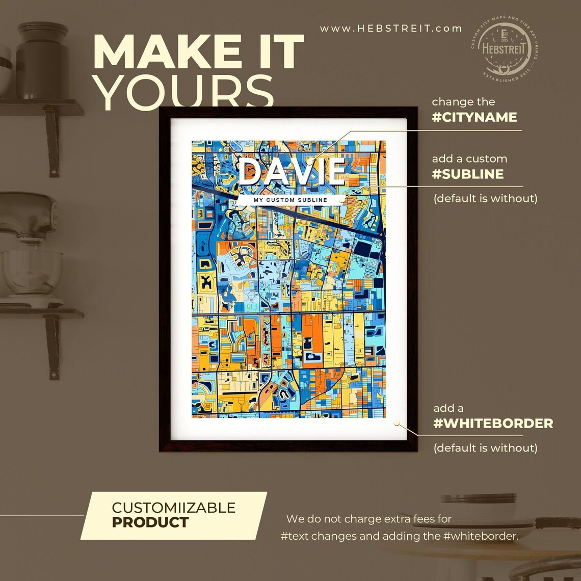 Davie Florida Vibrant Colorful Geometric Street Grid City Map Art Poster - Image 2
