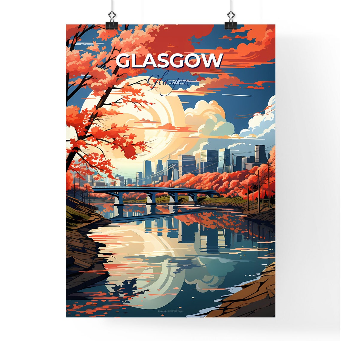 Glasgow Scotland Autumn River Bridge Skyline Vintage Travel Poster - Image 4